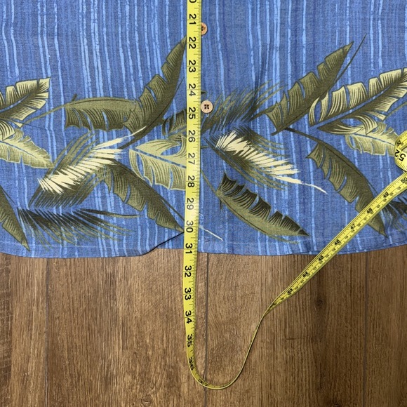Puritan Men's Hawaiian themed shirt large blue strip palm leaves short sleeve - Picture 4 of 5